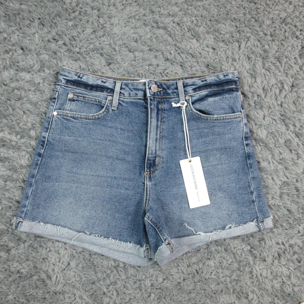 Just Black Denim Shorts Womens L Blue Cuff Stretch High Rise USA 29x3.5* NWT